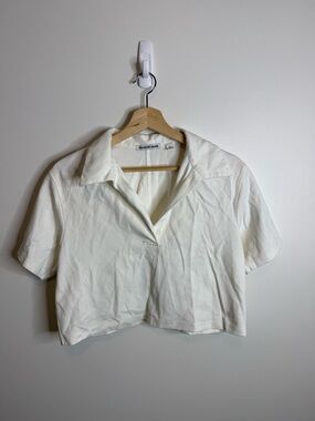 Country Road Cream Short Sleeve Cropped Collared Top